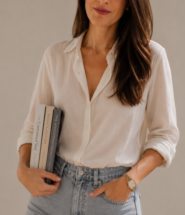 Charline holding books